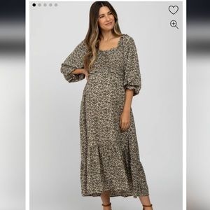 Pink Blush Cream Floral Ruffle Sweetheart Neck Maternity Midi Dress